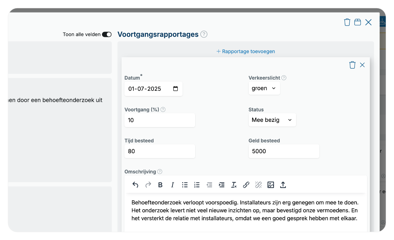 Voortgangsrapportage van een project