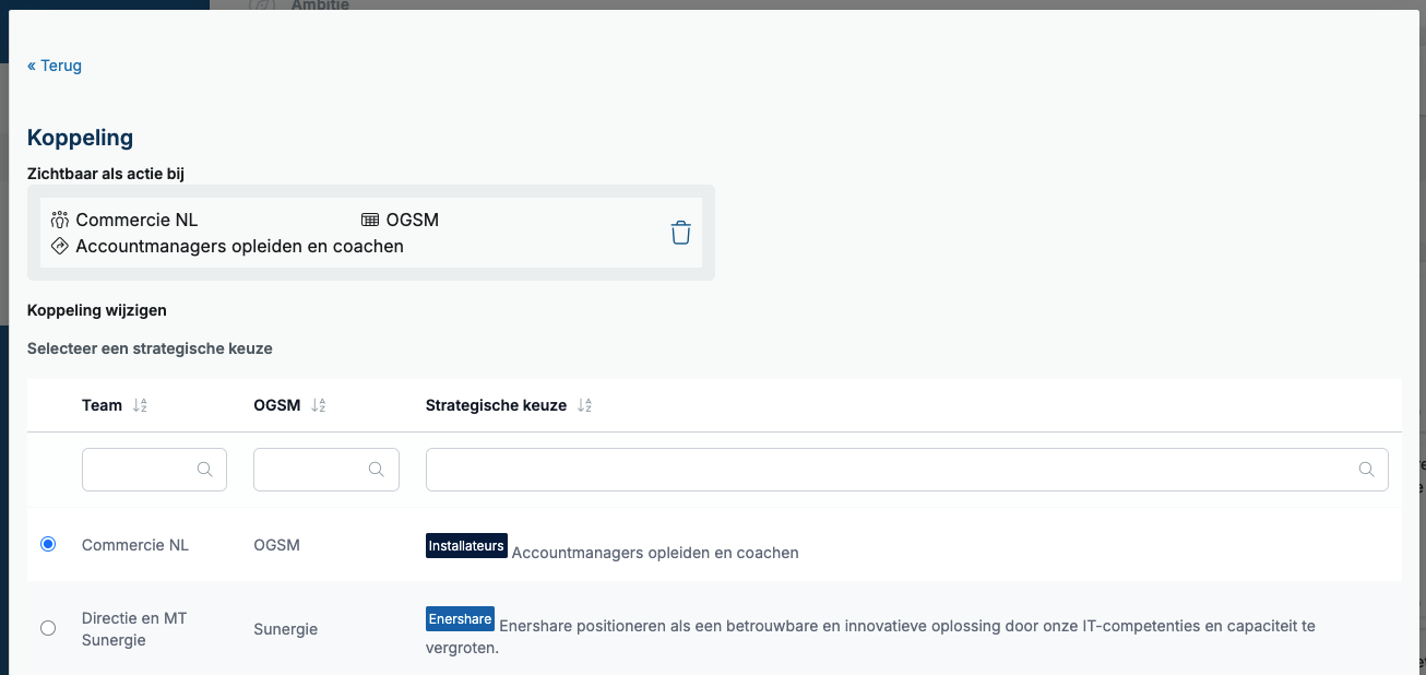 Koppeling van een actie bewerken