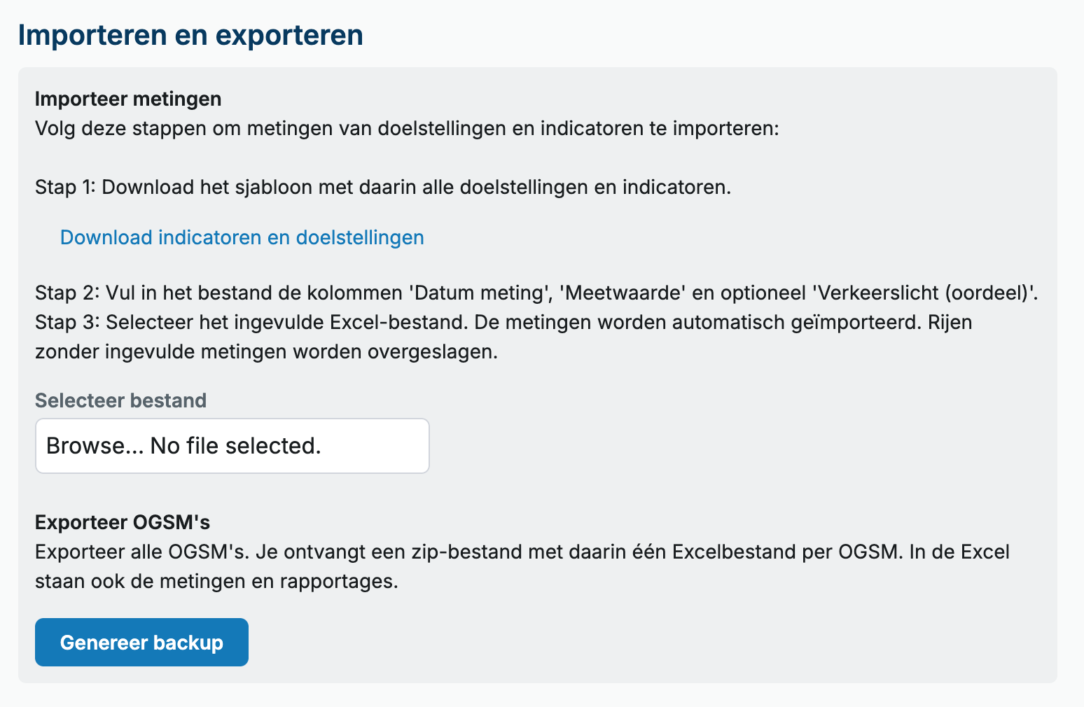 Metingen van doelstellingen en indicatoren importeren