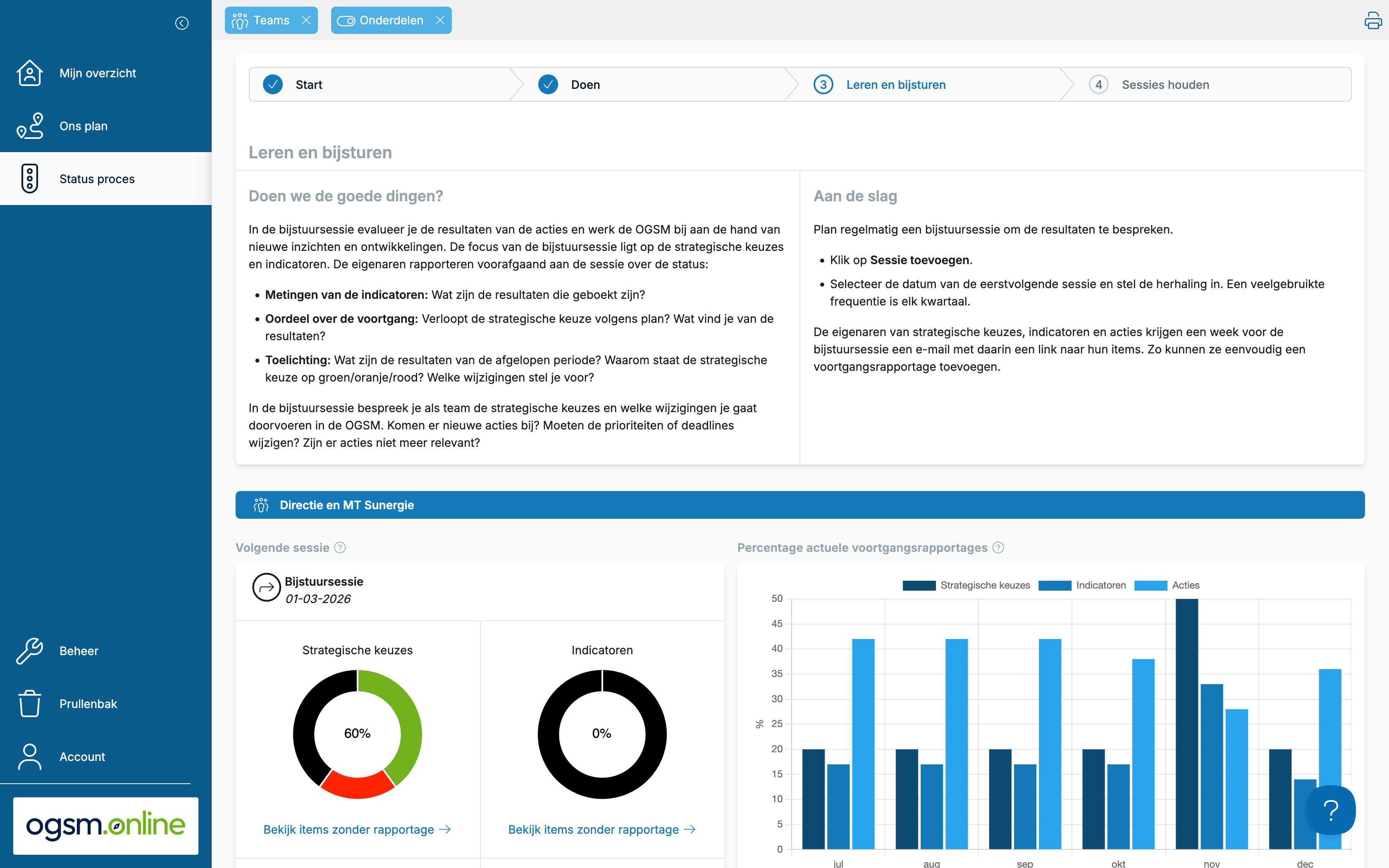 Het stappenplan helpt je bij het instellen van de doen- en bijstuursessies