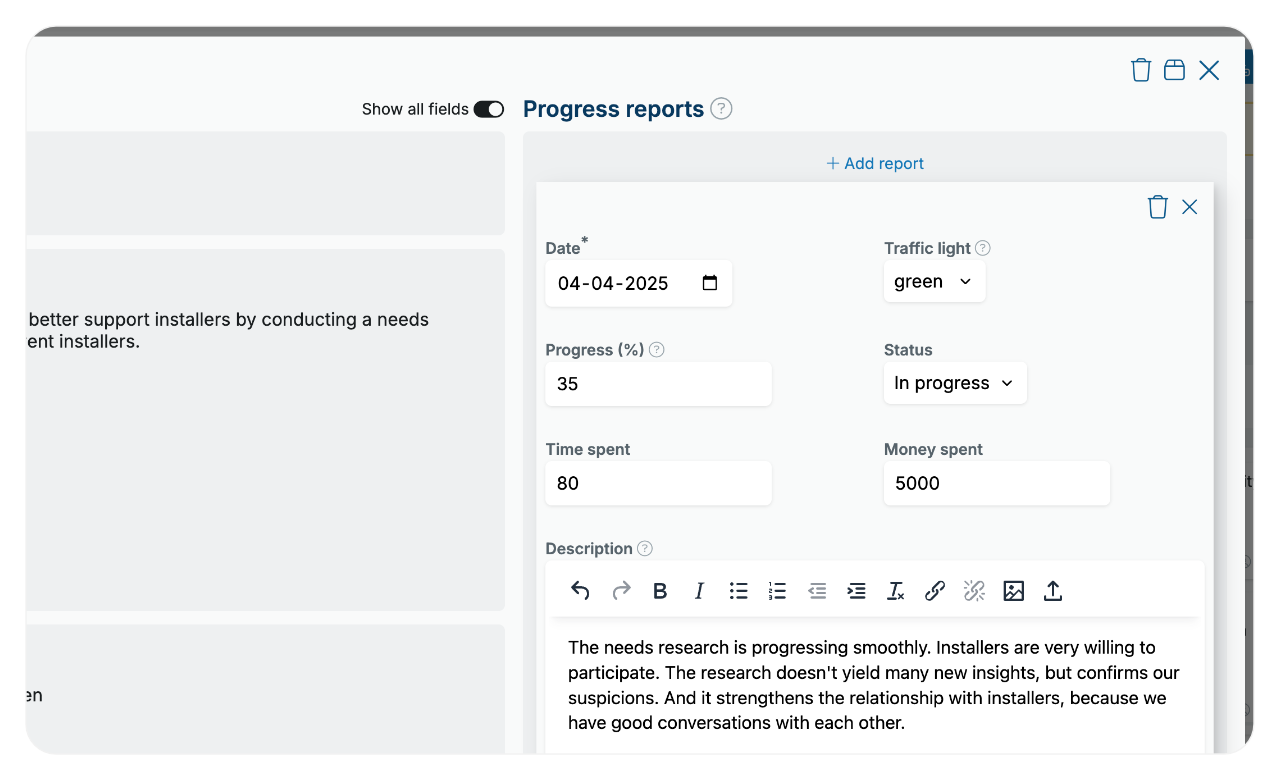 Add a progress report to a project