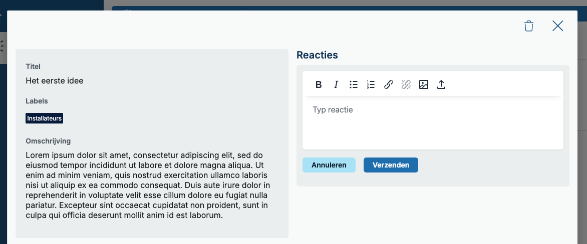 Detailpagina van een idee