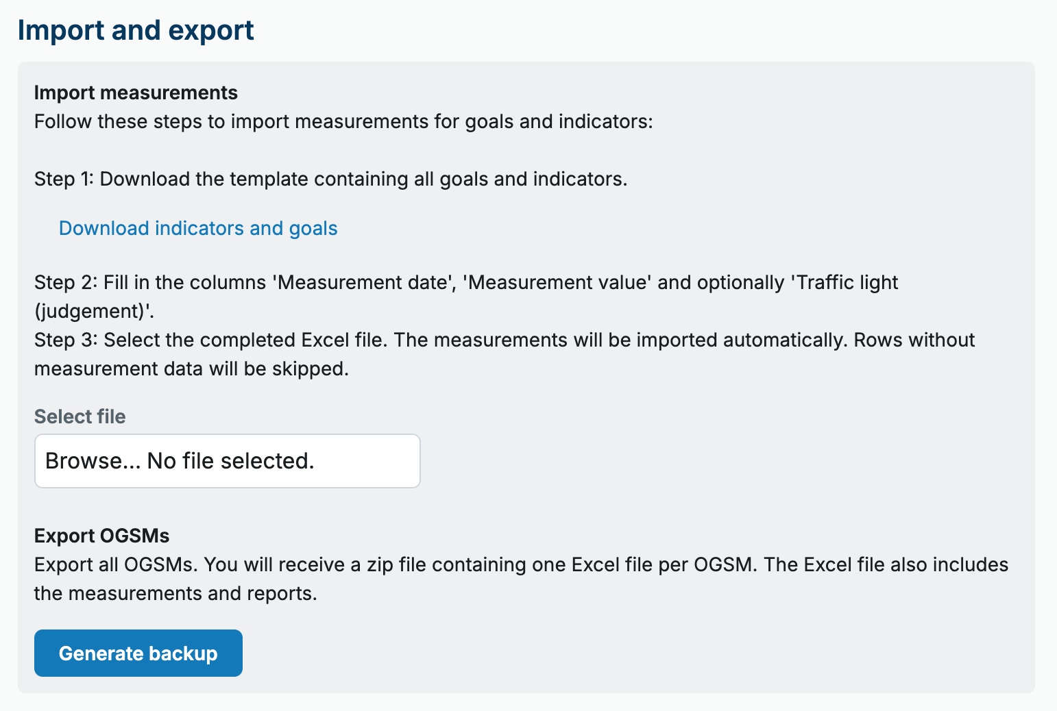 Import measurements for goals and KPIs